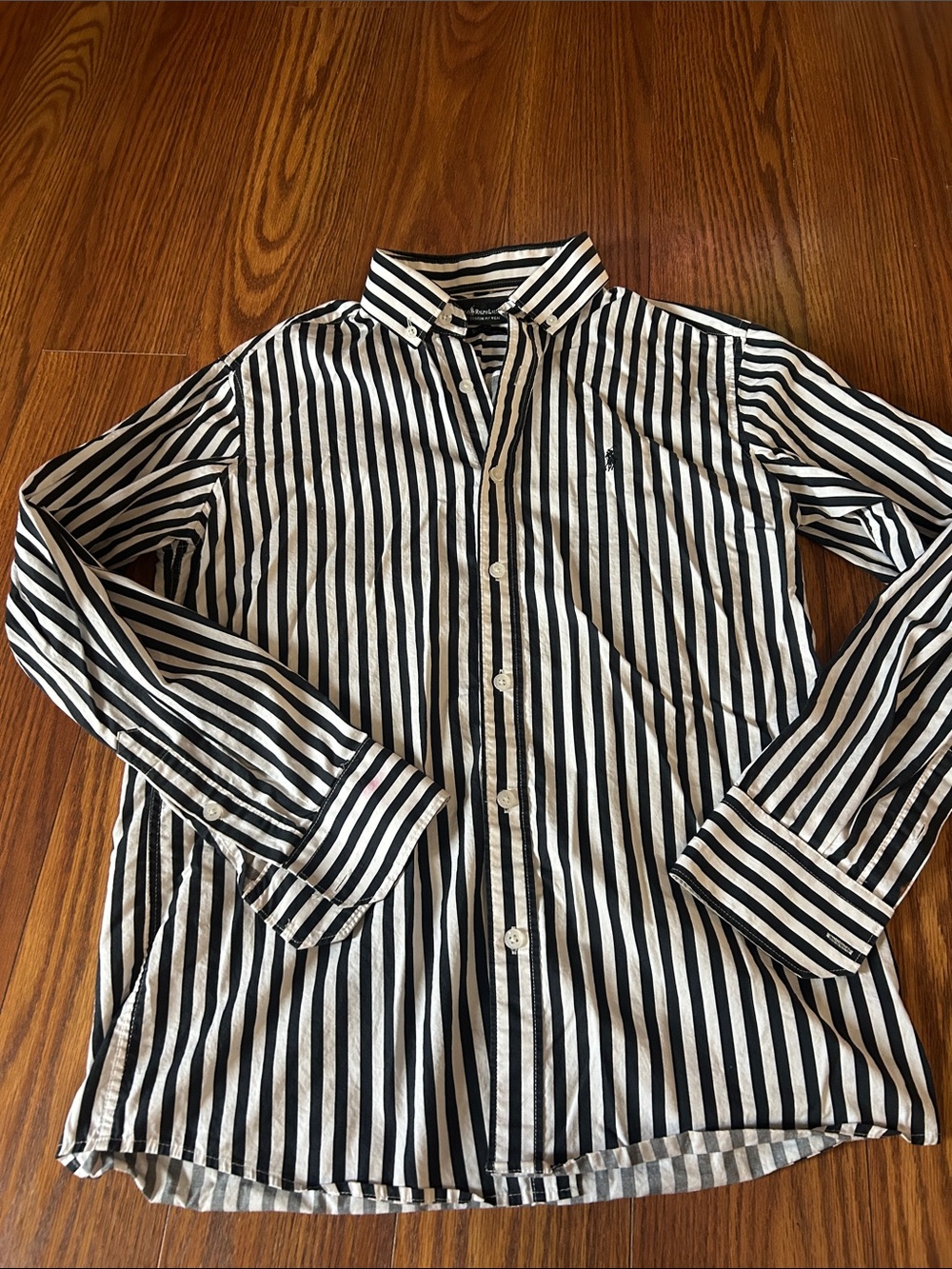 Polo RalphLauren Men's Black White Vertical Stripe Slim Fit Button-Down Shirt Md